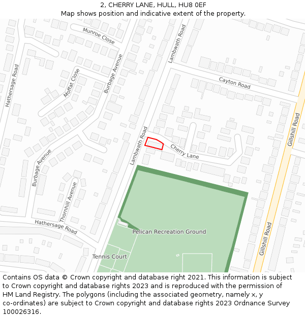 2, CHERRY LANE, HULL, HU8 0EF: Location map and indicative extent of plot