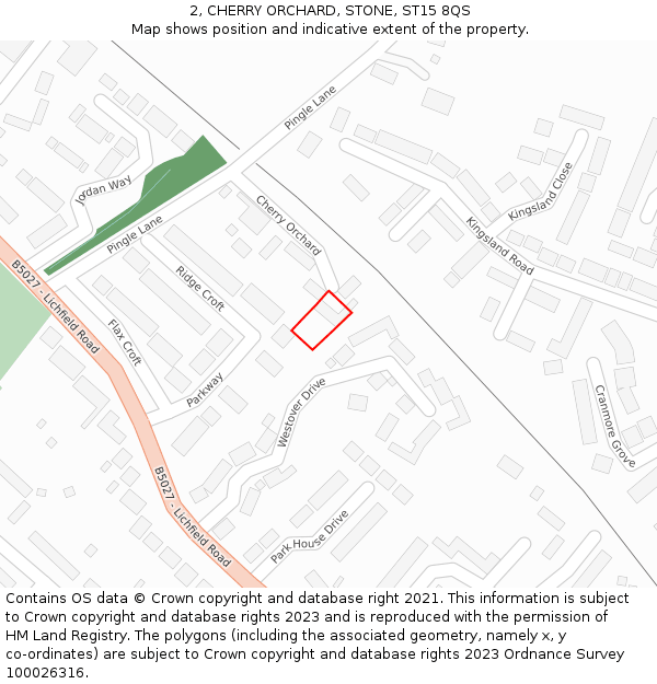 2, CHERRY ORCHARD, STONE, ST15 8QS: Location map and indicative extent of plot