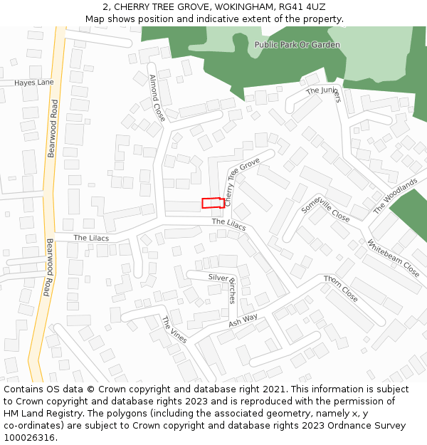 2, CHERRY TREE GROVE, WOKINGHAM, RG41 4UZ: Location map and indicative extent of plot
