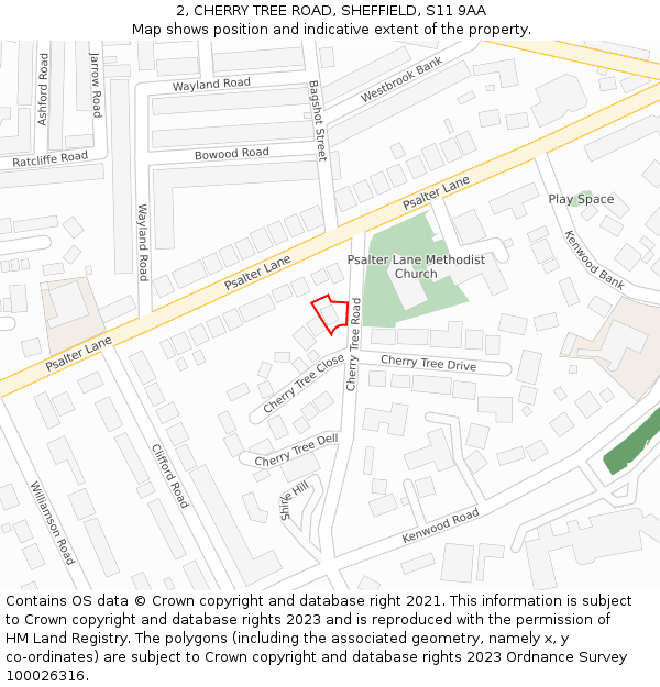 2, CHERRY TREE ROAD, SHEFFIELD, S11 9AA: Location map and indicative extent of plot