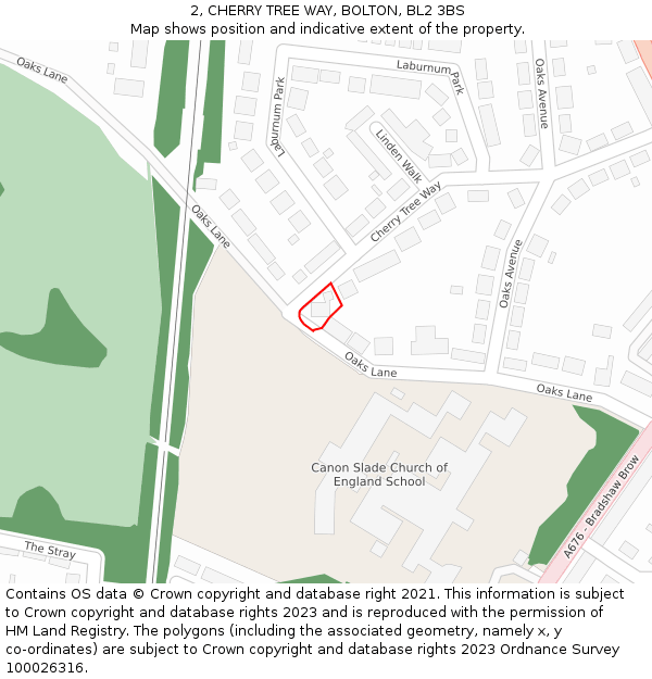 2, CHERRY TREE WAY, BOLTON, BL2 3BS: Location map and indicative extent of plot
