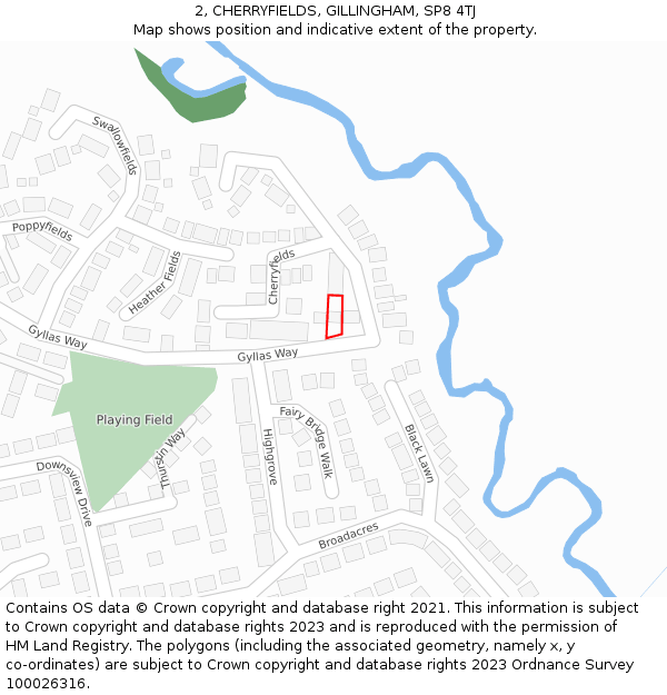 2, CHERRYFIELDS, GILLINGHAM, SP8 4TJ: Location map and indicative extent of plot