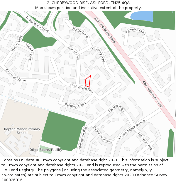 2, CHERRYWOOD RISE, ASHFORD, TN25 4QA: Location map and indicative extent of plot
