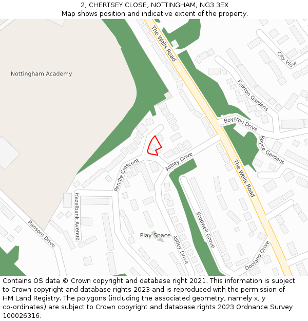 2, CHERTSEY CLOSE, NOTTINGHAM, NG3 3EX: Location map and indicative extent of plot