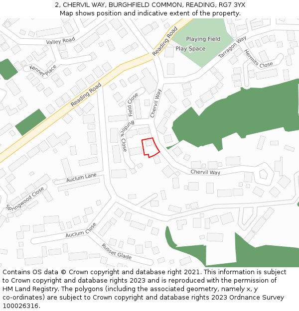 2, CHERVIL WAY, BURGHFIELD COMMON, READING, RG7 3YX: Location map and indicative extent of plot