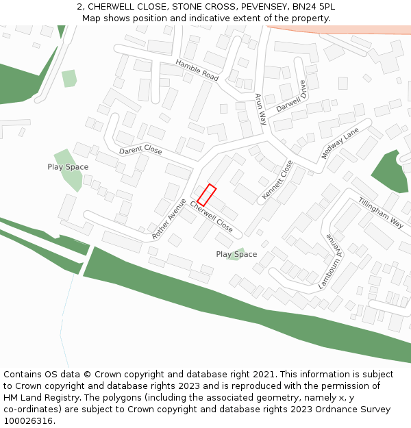 2, CHERWELL CLOSE, STONE CROSS, PEVENSEY, BN24 5PL: Location map and indicative extent of plot