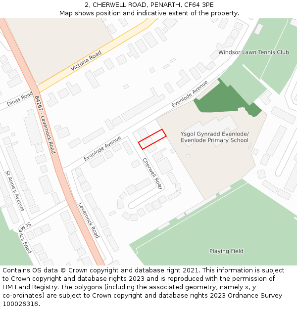 2, CHERWELL ROAD, PENARTH, CF64 3PE: Location map and indicative extent of plot