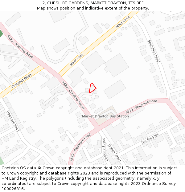 2, CHESHIRE GARDENS, MARKET DRAYTON, TF9 3EF: Location map and indicative extent of plot