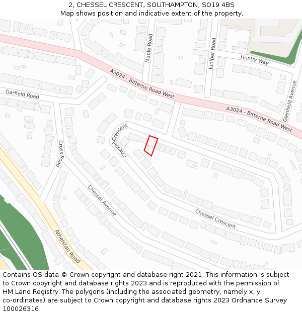 2, CHESSEL CRESCENT, SOUTHAMPTON, SO19 4BS: Location map and indicative extent of plot