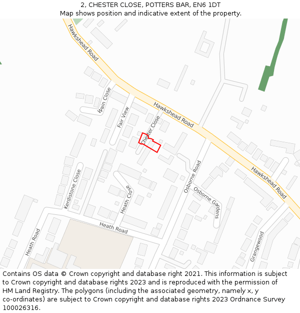 2, CHESTER CLOSE, POTTERS BAR, EN6 1DT: Location map and indicative extent of plot