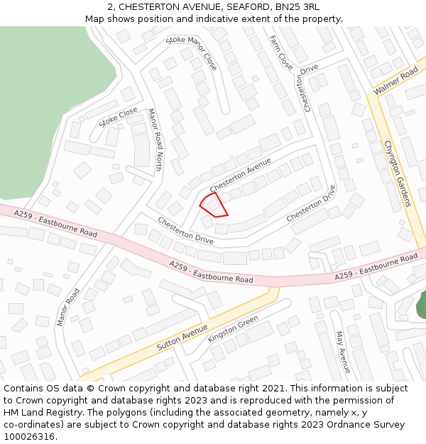 2, CHESTERTON AVENUE, SEAFORD, BN25 3RL: Location map and indicative extent of plot