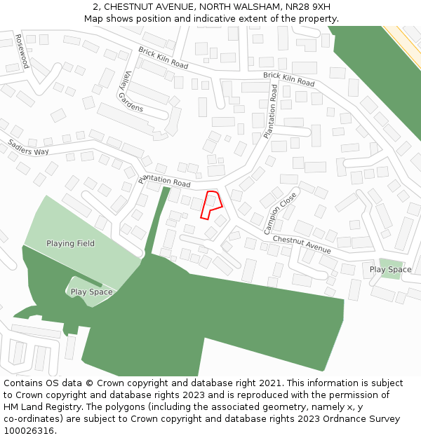 2, CHESTNUT AVENUE, NORTH WALSHAM, NR28 9XH: Location map and indicative extent of plot