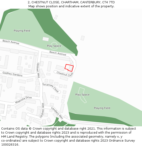 2, CHESTNUT CLOSE, CHARTHAM, CANTERBURY, CT4 7TD: Location map and indicative extent of plot