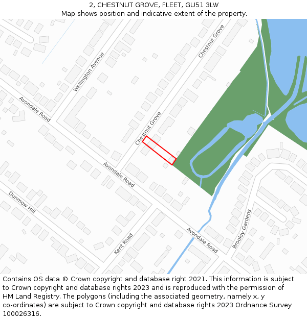 2, CHESTNUT GROVE, FLEET, GU51 3LW: Location map and indicative extent of plot