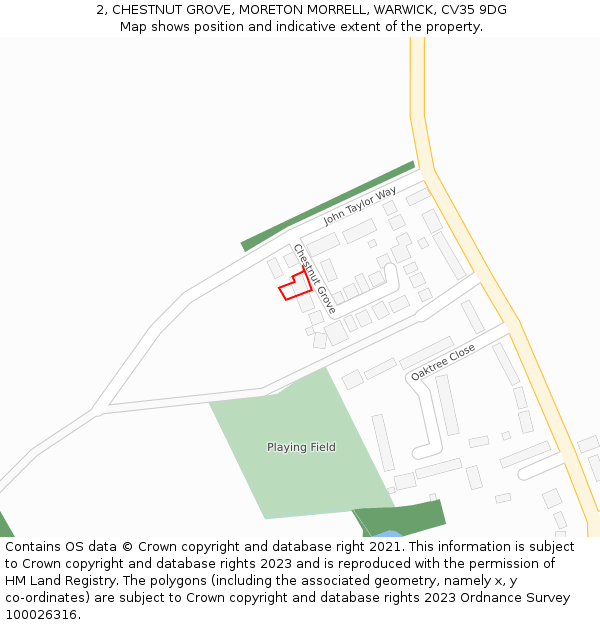 2, CHESTNUT GROVE, MORETON MORRELL, WARWICK, CV35 9DG: Location map and indicative extent of plot