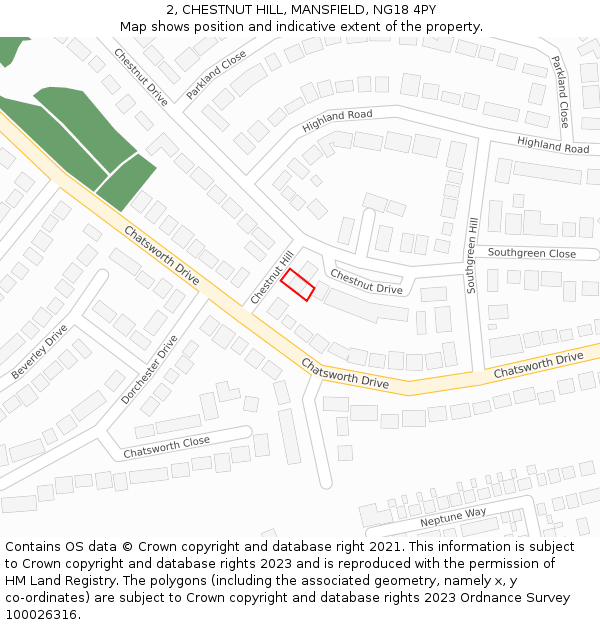 2, CHESTNUT HILL, MANSFIELD, NG18 4PY: Location map and indicative extent of plot