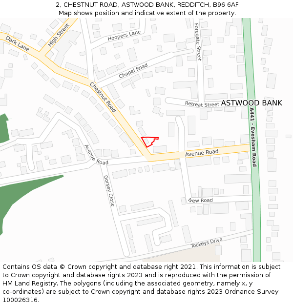 2, CHESTNUT ROAD, ASTWOOD BANK, REDDITCH, B96 6AF: Location map and indicative extent of plot