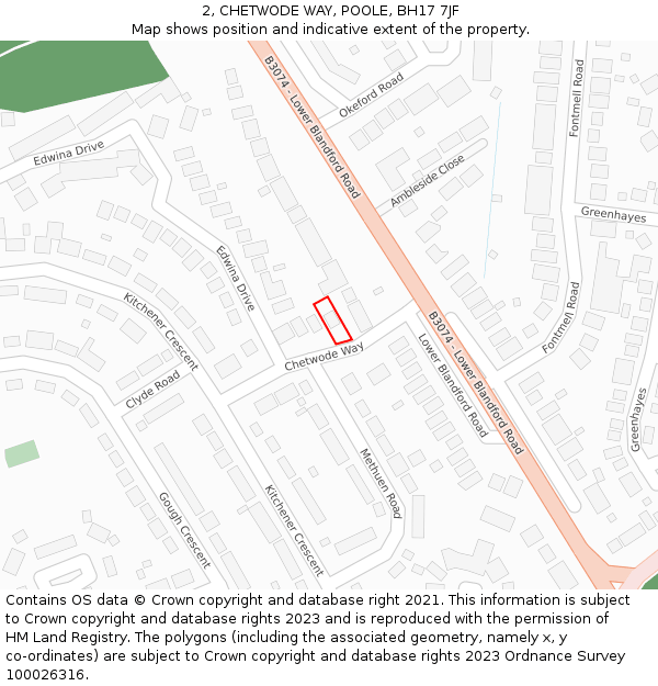 2, CHETWODE WAY, POOLE, BH17 7JF: Location map and indicative extent of plot