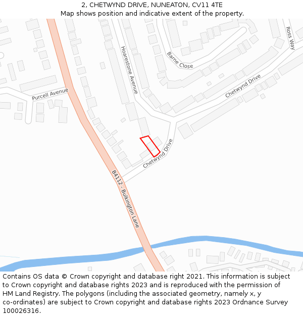 2, CHETWYND DRIVE, NUNEATON, CV11 4TE: Location map and indicative extent of plot