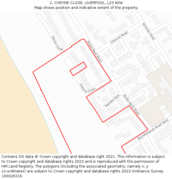 2, CHEYNE CLOSE, LIVERPOOL, L23 6XW: Location map and indicative extent of plot