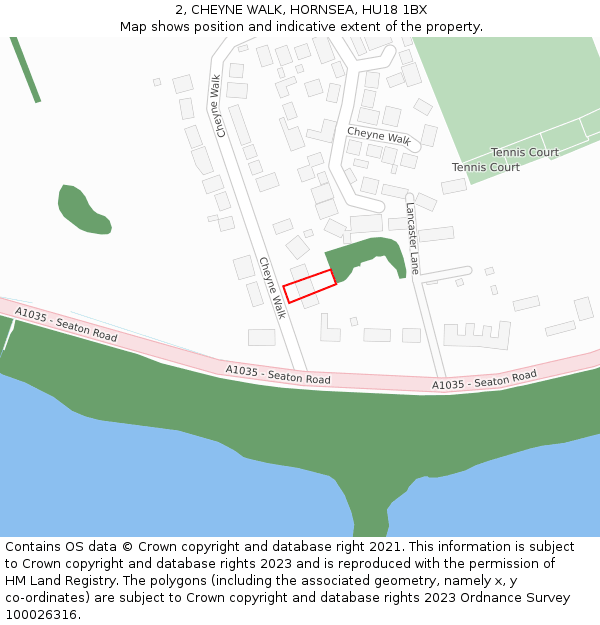2, CHEYNE WALK, HORNSEA, HU18 1BX: Location map and indicative extent of plot