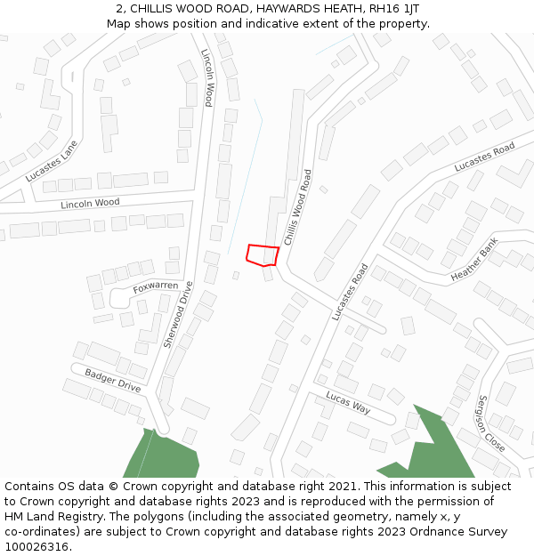2, CHILLIS WOOD ROAD, HAYWARDS HEATH, RH16 1JT: Location map and indicative extent of plot