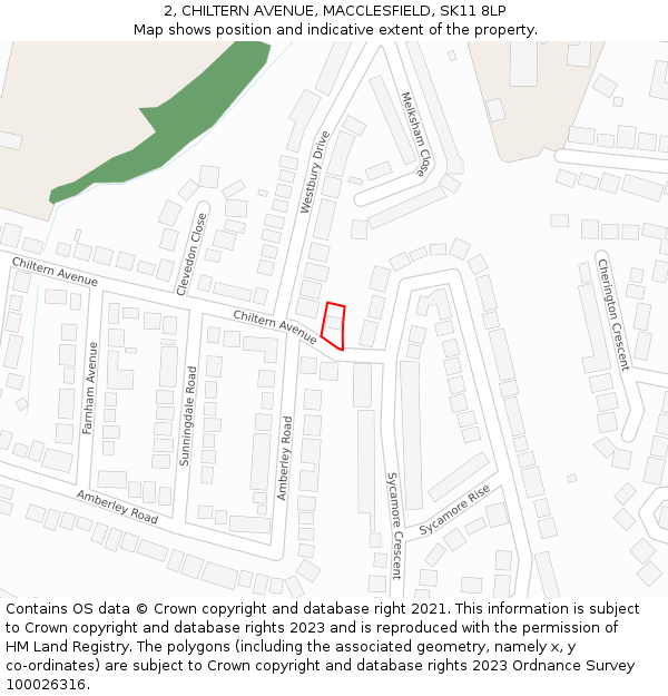 2, CHILTERN AVENUE, MACCLESFIELD, SK11 8LP: Location map and indicative extent of plot