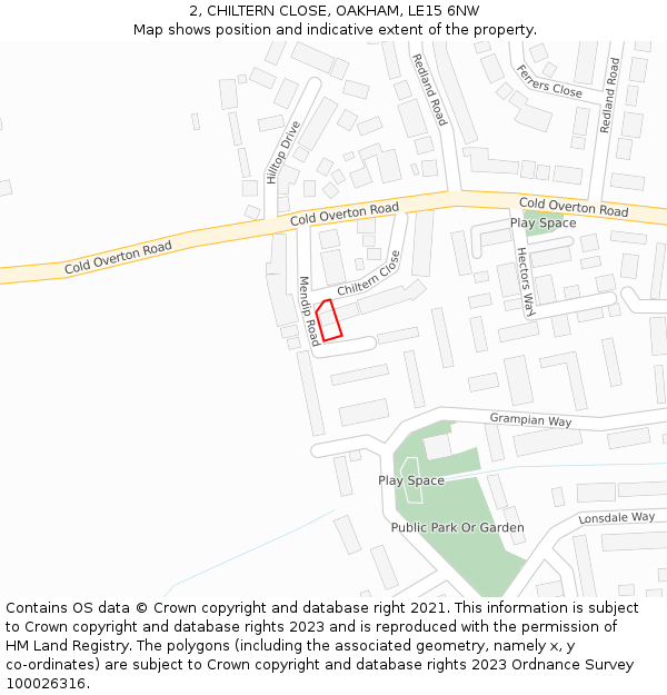 2, CHILTERN CLOSE, OAKHAM, LE15 6NW: Location map and indicative extent of plot