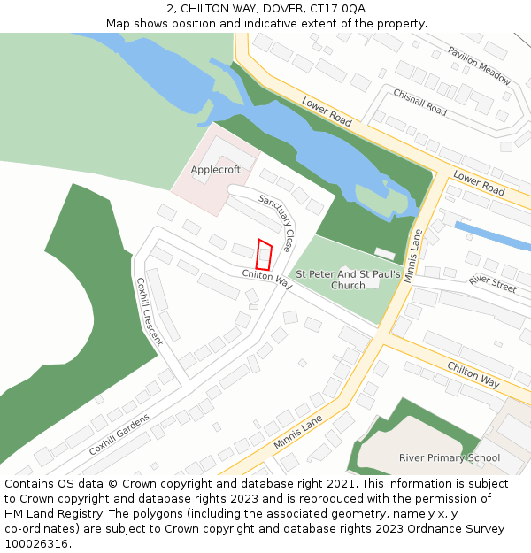 2, CHILTON WAY, DOVER, CT17 0QA: Location map and indicative extent of plot