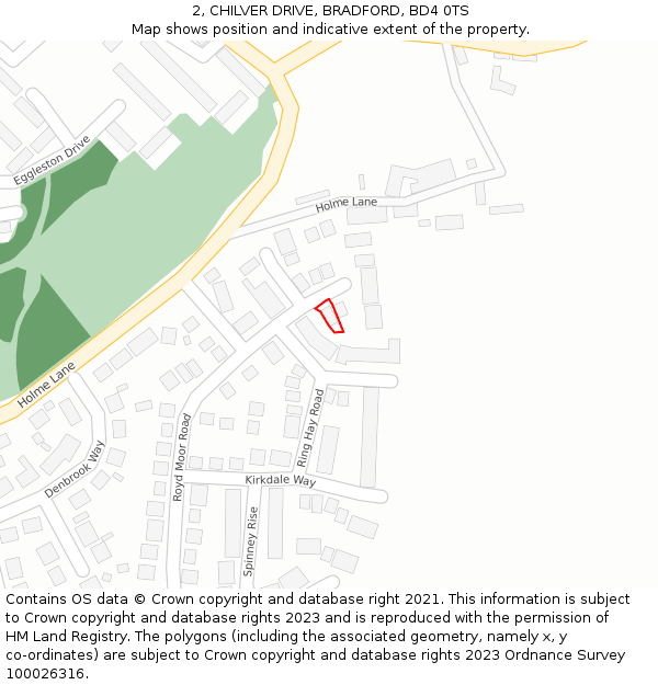 2, CHILVER DRIVE, BRADFORD, BD4 0TS: Location map and indicative extent of plot