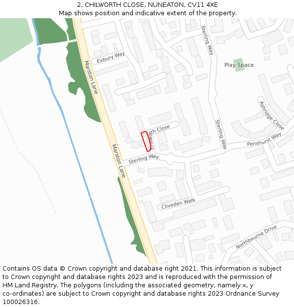 2, CHILWORTH CLOSE, NUNEATON, CV11 4XE: Location map and indicative extent of plot