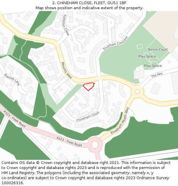 2, CHINEHAM CLOSE, FLEET, GU51 1BF: Location map and indicative extent of plot