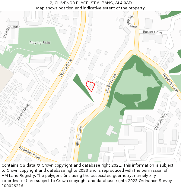 2, CHIVENOR PLACE, ST ALBANS, AL4 0AD: Location map and indicative extent of plot