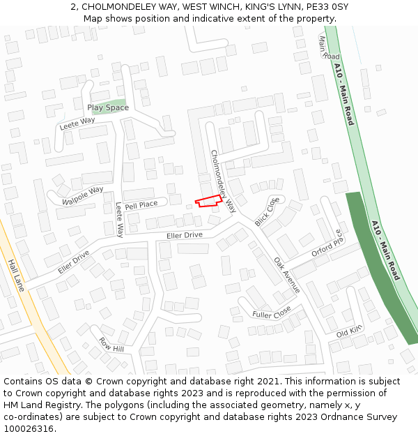 2, CHOLMONDELEY WAY, WEST WINCH, KING'S LYNN, PE33 0SY: Location map and indicative extent of plot