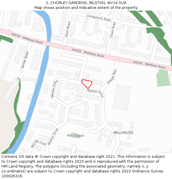 2, CHORLEY GARDENS, BILSTON, WV14 0UA: Location map and indicative extent of plot