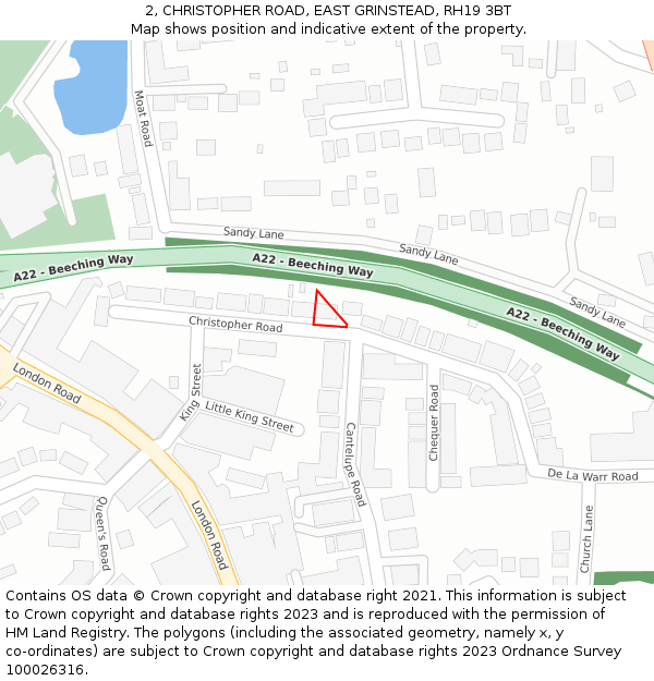 2, CHRISTOPHER ROAD, EAST GRINSTEAD, RH19 3BT: Location map and indicative extent of plot