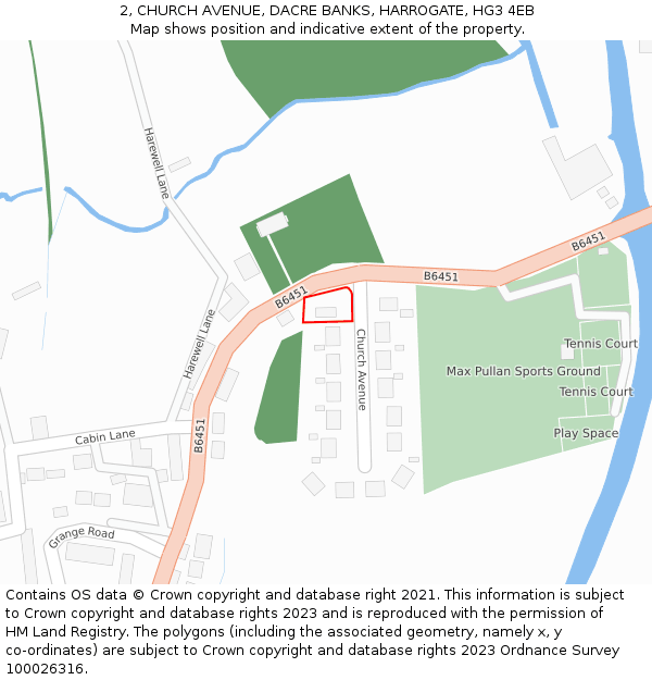 2, CHURCH AVENUE, DACRE BANKS, HARROGATE, HG3 4EB: Location map and indicative extent of plot