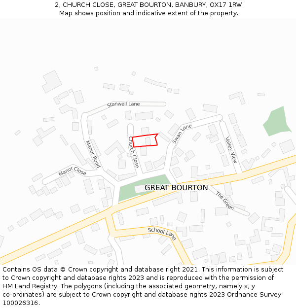 2, CHURCH CLOSE, GREAT BOURTON, BANBURY, OX17 1RW: Location map and indicative extent of plot