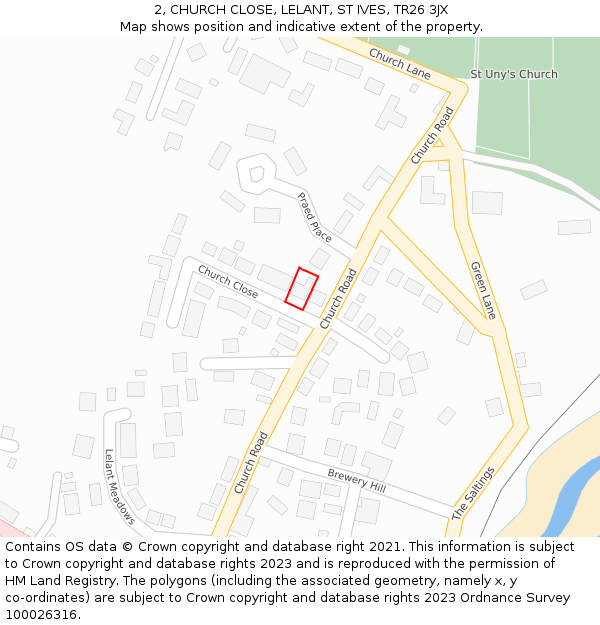 2, CHURCH CLOSE, LELANT, ST IVES, TR26 3JX: Location map and indicative extent of plot