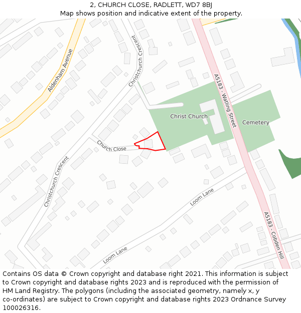 2, CHURCH CLOSE, RADLETT, WD7 8BJ: Location map and indicative extent of plot