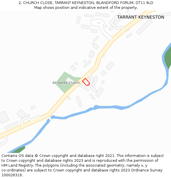 2, CHURCH CLOSE, TARRANT KEYNESTON, BLANDFORD FORUM, DT11 9LD: Location map and indicative extent of plot