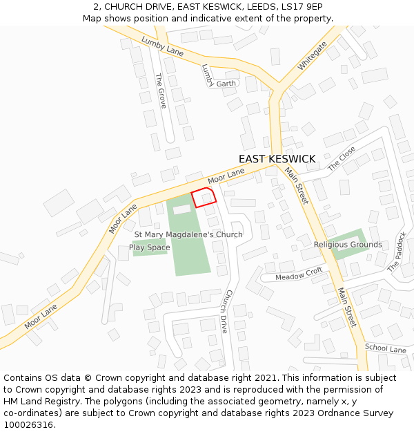 2, CHURCH DRIVE, EAST KESWICK, LEEDS, LS17 9EP: Location map and indicative extent of plot