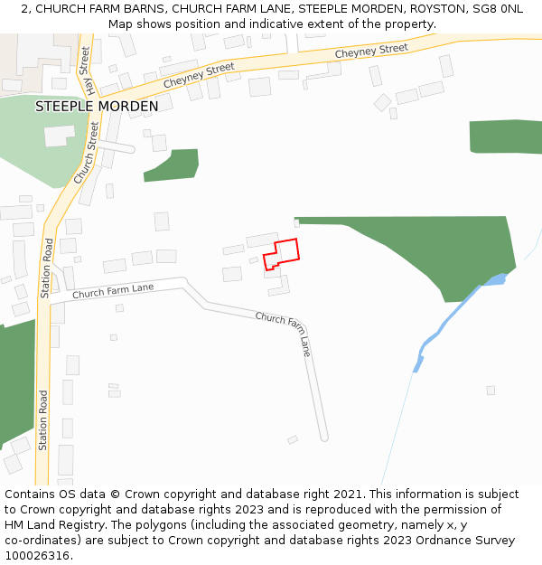 2, CHURCH FARM BARNS, CHURCH FARM LANE, STEEPLE MORDEN, ROYSTON, SG8 0NL: Location map and indicative extent of plot