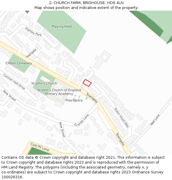 2, CHURCH FARM, BRIGHOUSE, HD6 4LN: Location map and indicative extent of plot