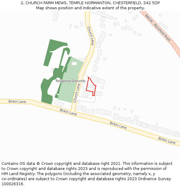 2, CHURCH FARM MEWS, TEMPLE NORMANTON, CHESTERFIELD, S42 5DP: Location map and indicative extent of plot