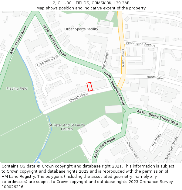 2, CHURCH FIELDS, ORMSKIRK, L39 3AR: Location map and indicative extent of plot