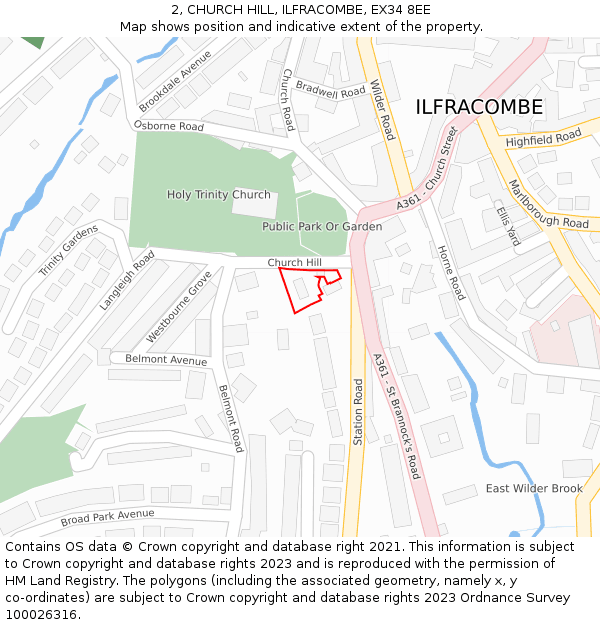 2, CHURCH HILL, ILFRACOMBE, EX34 8EE: Location map and indicative extent of plot