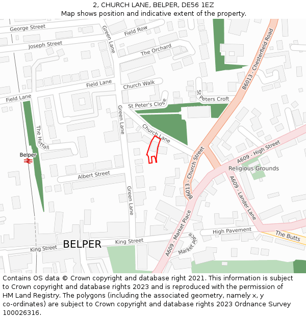 2, CHURCH LANE, BELPER, DE56 1EZ: Location map and indicative extent of plot