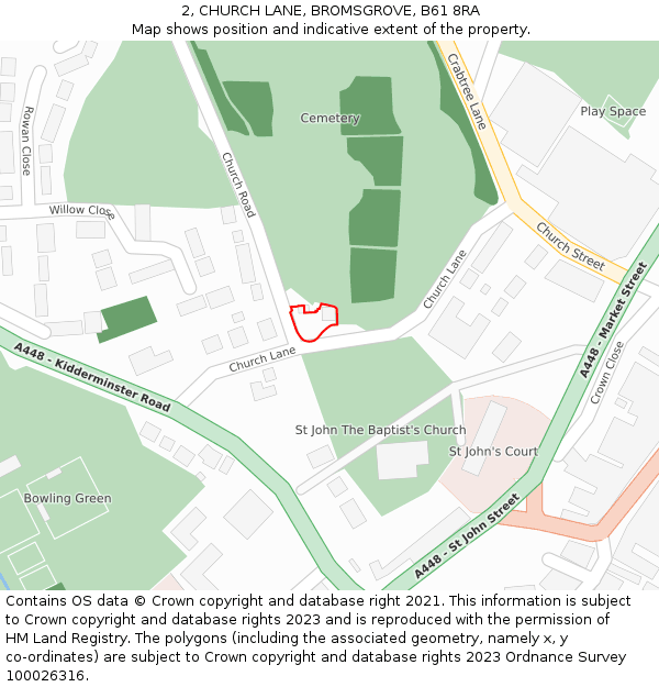2, CHURCH LANE, BROMSGROVE, B61 8RA: Location map and indicative extent of plot