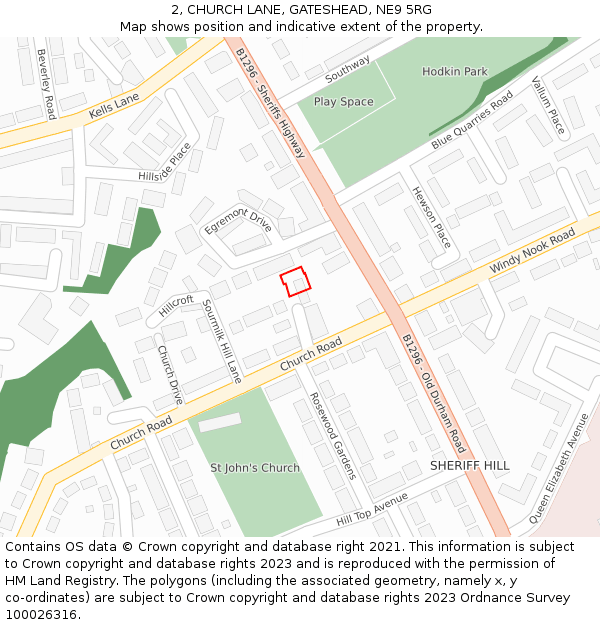 2, CHURCH LANE, GATESHEAD, NE9 5RG: Location map and indicative extent of plot